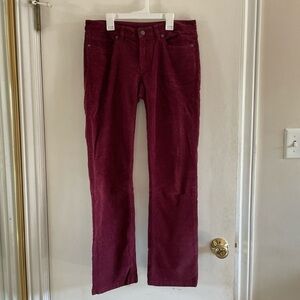 burgundy low-rise corduroy pants